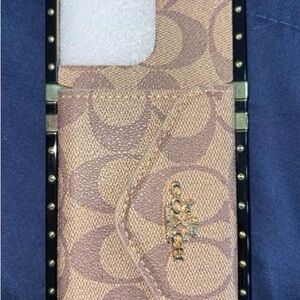 Coach Brown Monogram Phone Case with Gold Accents